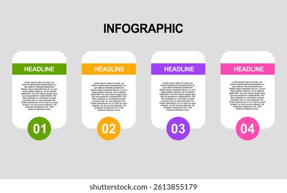 This infographic has four steps for a process or time line.
