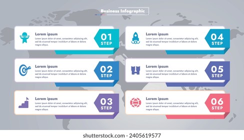 This infographic image features a modern and minimalistic design that illustrates an information process or sequence of events in a business. For presentations, websites or brochures.