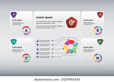 This infographic image features a modern and minimalistic design that illustrates an information process or sequence of events in a business. For presentations, websites or brochures.