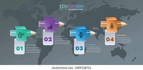 This infographic image has a modern design. This template can be used for presentations, websites or banners to visually represent ideas, strategies or information processes.