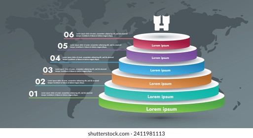 Esta imagen infográfica muestra un diagrama complejo que muestra la secuencia de pasos de un proceso de negocio. Etapas de desarrollo representadas por formas coloreadas y valores numéricos que indican éxito.