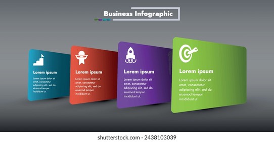 Esta infografía presenta un proceso de cuatro pasos para el desarrollo exitoso de negocios. Utilizando elementos gráficos y de diseño moderno, ilustra las etapas clave de la estrategia y la planificación.