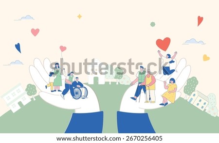 This infographic presents illustrations of various people receiving social welfare benefits and social workers.