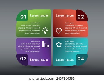 Diese Infografik zeigt die vier wichtigsten Schritte im Geschäftsprozess. Eine komfortable Vorlage für die effektive Präsentation von Strategien und erfolgreichen Ansätzen in der Geschäftsentwicklung.