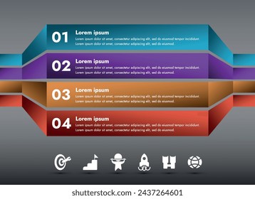 Diese Infografik zeigt die vier wichtigsten Schritte im Geschäftsprozess. Eine komfortable Vorlage für die effektive Präsentation von Strategien und erfolgreichen Ansätzen in der Geschäftsentwicklung.