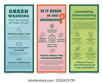 This informative banner educates consumers on recognizing greenwashing tactics in marketing. It offers tips on checking certifications and understanding eco-friendly claims.