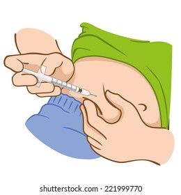 This injection of a person applying the belly can be either for the treatment of diabetes or sclerosis