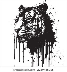 This ink splatz tiger head vector illustration is a bold and striking design, featuring intricate details of the tiger's fur, whiskers, and stripes.