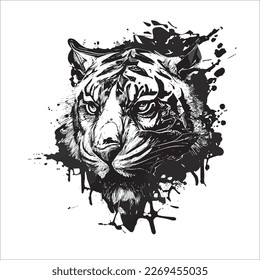 This ink splatz tiger head vector illustration is a bold and striking design, featuring intricate details of the tiger's fur, whiskers, and stripes.