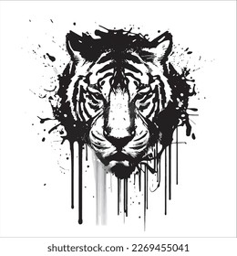 This ink splatz tiger head vector illustration is a bold and striking design, featuring intricate details of the tiger's fur, whiskers, and stripes.