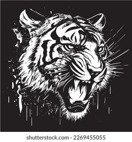 This ink splatz tiger head vector illustration is a bold and striking design, featuring intricate details of the tiger's fur, whiskers, and stripes.