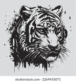 This ink splatz tiger head vector illustration is a bold and striking design, featuring intricate details of the tiger's fur, whiskers, and stripes.