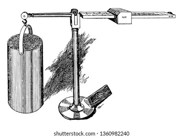 Este instrumento es una herramienta de medición que puede utilizarse para determinar la densidad de granos en masa. La densidad del grano se mide en kilogramos, dibujo vintage o ilustración de grabado.