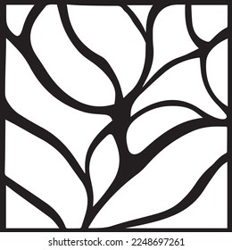 This is an interesting black and white vector illustration of a frame made of interwoven, wavy branches of a tree. The design features pattern of curving