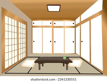 This interior design is show the design of Japanese living room or bed room for background and interior design concept