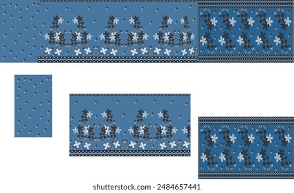 This intricate blue ethnic pattern design is crafted to adorn sarees, particularly inspired by the rich tradition of Patola weaving.