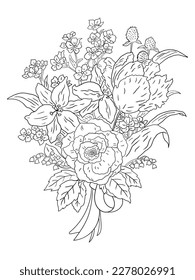 This intricate flower illustration is perfect for coloring enthusiasts of all ages. It features a variety of petals and leaves, ready to be brought to life with your favorite coloring tools.