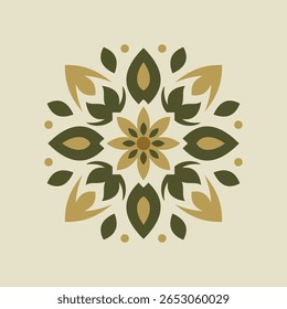 Este es un intrincado diseño de patrón de mandala de flores con Elementos de hojas y corazón, adecuado para fondos o proyectos creativos.