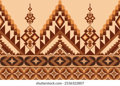 This intricate geometric border pattern is inspired by Native American and Latin American cultures. The symmetrical design features intricate shapes and lines in warm tones, perfect for various decora