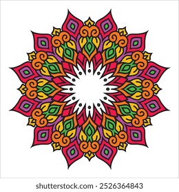 Este intrincado diseño de mandala presenta una armoniosa mezcla de patrones geométricos, que irradia desde el centro en una perfección simétrica. El diseño muestra detalles delicados, con líneas superpuestas, 