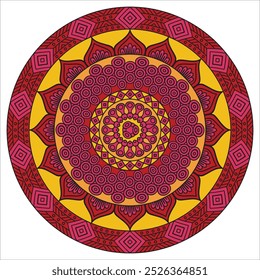 Este intrincado diseño de mandala presenta una armoniosa mezcla de patrones geométricos, que irradia desde el centro en una perfección simétrica. El diseño muestra detalles delicados, con líneas superpuestas, 