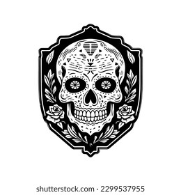 This intricate Mexican skull emblem logo illustration is perfect for a tattoo or sticker design