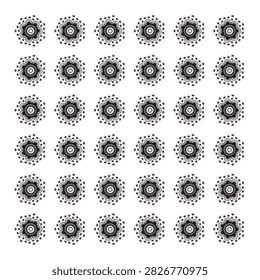 This intricate monochrome vector pattern features a repeating grid of circular flower motifs surrounded by delicate star elements. Designed in high-contrast black and white with subtle gradient shading, this abstract geometric pattern creates an elegant, hypnotic tile effect. It is ideal for textile prints, gift wrapping paper, wallpaper backgrounds, web design textures, scrapbooking, and decorative art projects.

#MonochromePattern #FloralVector #MandalaArt #SeamlessPattern #BlackAndWhiteArt #GeometricDesign #AbstractPattern #TextileDesign #BackgroundVector #SurfacePattern