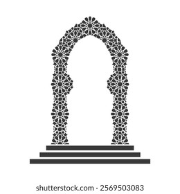 This intricate vector design showcases a symmetrical arched doorway with detailed star and floral patterns, reflecting the elegance and craftsmanship of traditional Islamic and Moorish art.
