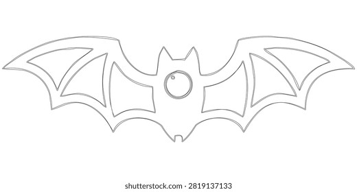This intricately designed Halloween bat is depicted in line art style, featuring a ghostly outline and an eerie vibe.