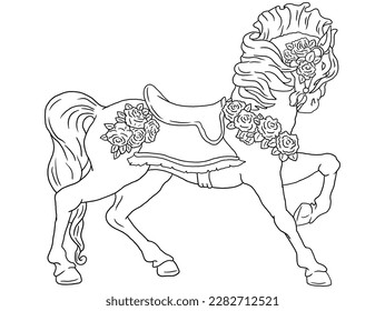 This intricately designed horse outline illustration is perfect for coloring book enthusiasts of all ages.  it's easy to color and sure to provide hours of creative enjoyment.