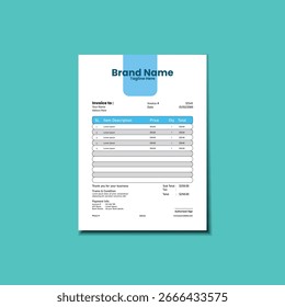 This invoice design template is clean and professional. The layout ensures simple editing for business needs. A modern style makes the invoice look elegant and useful.
