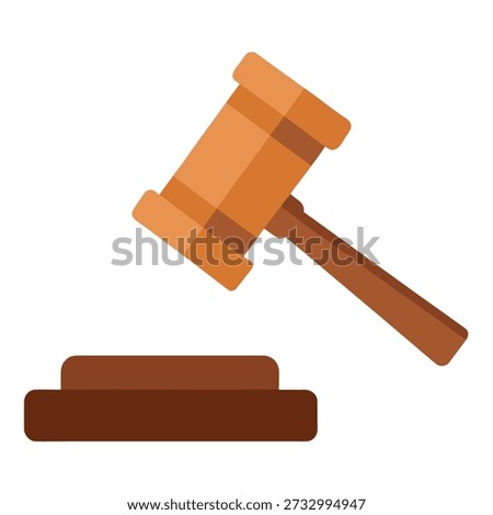 This isolated cartoon illustration features a wooden gavel poised above its sounding block, representing legal proceedings, judicial decisions, courtrooms, and the principle of justice.
