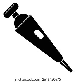 This isolated vector shows a solid black mechanical injection device or injector tool, portrayed with clear outlines, demonstrating its distinct contour and simple design.