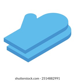 This isometric icon features blue oven mitts, essential for handling hot cookware and bakeware in the kitchen