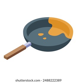 This isometric icon features a dirty pan with burnt food, emphasizing a lack of cleanliness in the kitchen