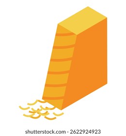 This isometric icon features a piece of cheese being grated, perfect for food related projects