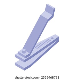 This isometric icon features a steel nail clipper lying open, showcasing its sharp cutting edges