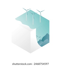 This is an isometric illustration of energy (wind power generation).