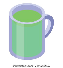 Esta ilustración isométrica cuenta con una taza de vidrio que contiene un líquido verde vibrante, perfecto para exhibir bebidas