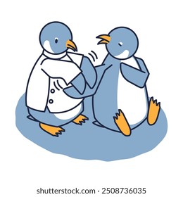 Esta es una ilustración isométrica de un pingüino recibiendo un masaje terapéutico.