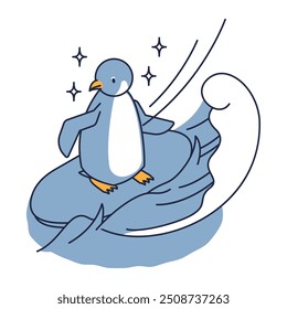 Esta é uma ilustração isométrica de um pinguim que é bom em surfar ondas.