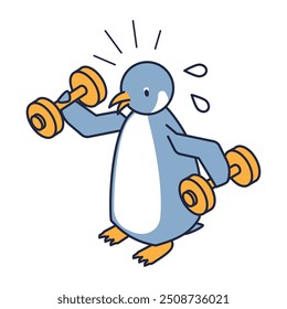 Esta es una ilustración isométrica de un pingüino trabajando duro para mantenerse saludable.