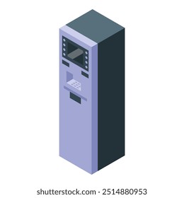 This isometric illustration showcases an atm machine, highlighting its role in providing convenient financial transactions