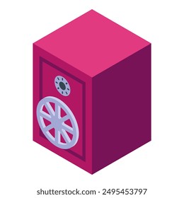 This isometric illustration showcases a modern bank safe deposit box, emphasizing its role in safeguarding valuable assets