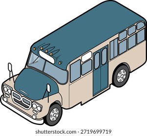 This is an isometric illustration of a slightly old-fashioned bonnet bus.