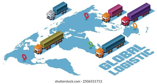 This is Isometric Logistic Trucks Illustration from Isometric Stock. Cool design set for Ornament, Accessories, Element or any Graphic Design Needs.