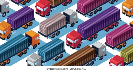 This is Isometric Logistic Trucks Illustration from Isometric Stock. Cool design set for Ornament, Accessories, Element or any Graphic Design Needs.