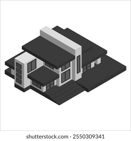 Esta representación isométrica muestra una casa privada moderna con líneas limpias y diseño minimalista. Las Grandes ventanas mejoran la luz natural, mientras que la amplia terraza combina espacios interiores y exteriores. Ide
