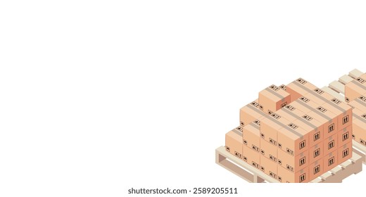 This is Isometric Stack of Boxes on wooden pallet Illustration from Isometric Stock. Stack of boxes illustration for delivery and shipment business. Landscape background with copy space