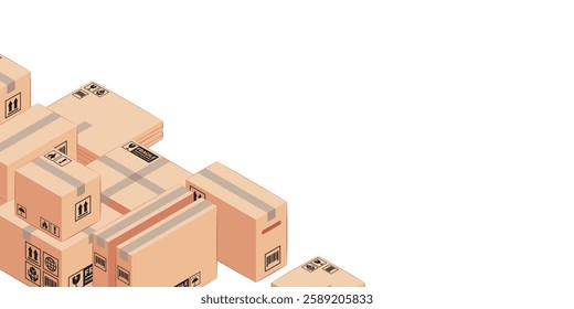 This is Isometric of Various Boxes Illustration from Isometric Stock. Various boxes illustration for delivery and shipment business. Landscape background with copy space
